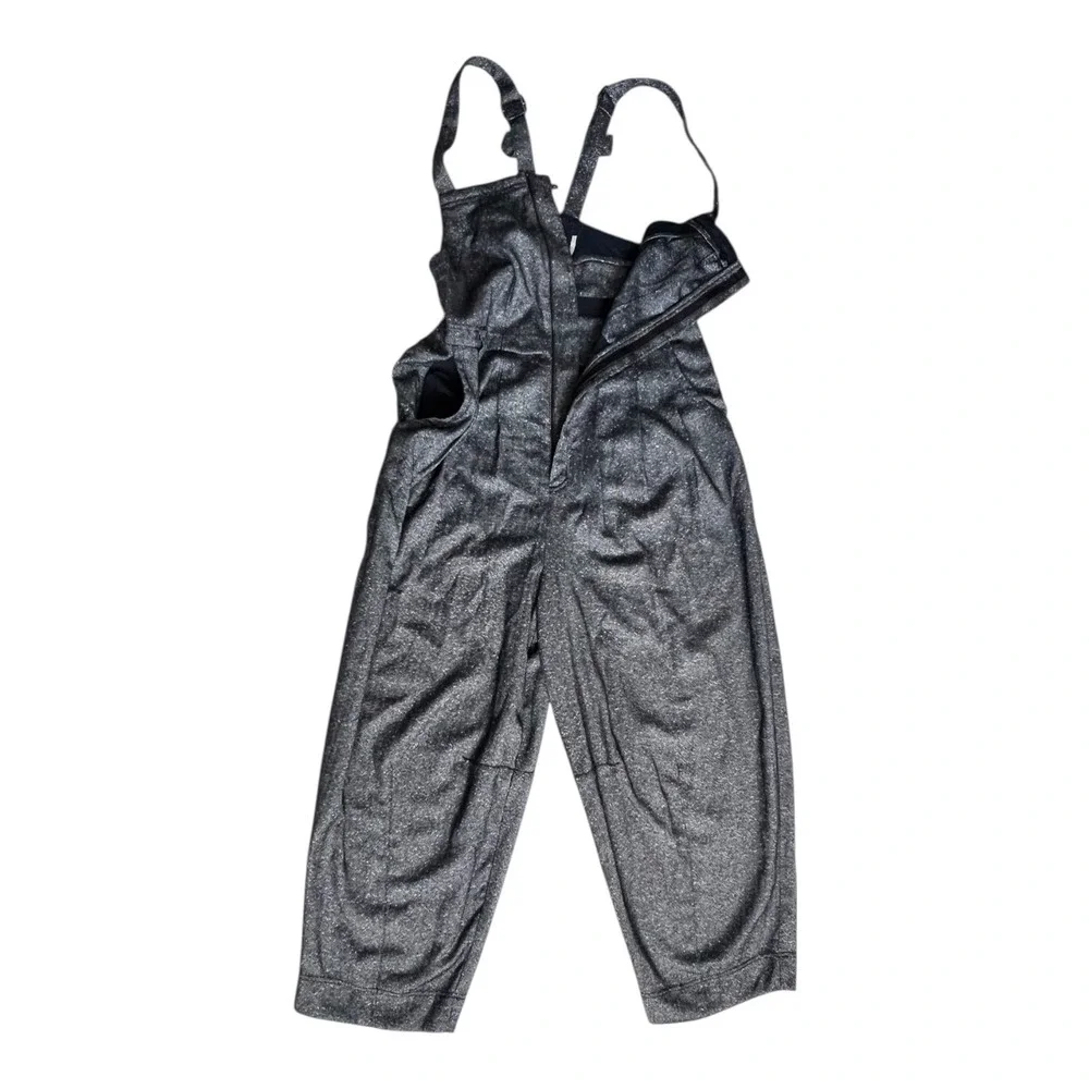 Free People Silver Herringbone Wide Leg Overalls Relaxed Jumpsuit Boho Size (M) - Picture 13 of 14